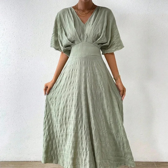 . Dresses & Skirts - Mint Green Casual Women's Solid Batwing Sleeve A-line Dress